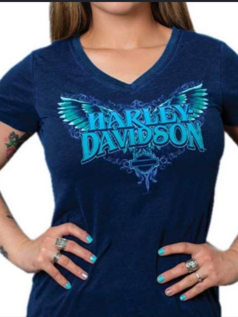 Women's Harley-Davidson Royal Blue Tee with White Winged Logo